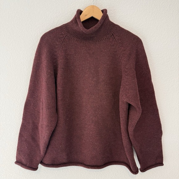J.CREW Other - Vtg JCrew Mens Roll Neck Wool Oarsman Sweater L Burgundy 90s Fisherman HOLE READ